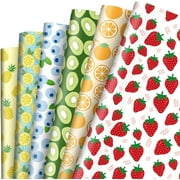 JarThenaAMCS 12 Sheet Fruit Wrapping Paper Strawberry Lemon Pineapple Gift Wrap Paper Bulk Summer Decorative Art Paper Folded Flat for Birthday Baby Shower DIY Crafts Supplies, 19.7 x 27.6 Inch