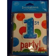 Big 1 Dots Boy 1st Polka Blue Kids First Birthday Party Invitations w/Envelopes