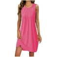 thumbnail image 3 of Plus Size Dresses for Womens 2025 Fashion Solid Color Sleeveless Round Neck Pleated Dress, 3 of 7