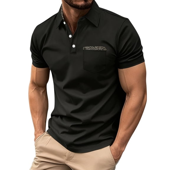 Fnooota Mens Polo Shirts with Collar, Work Casual Summer Pullover Short Sleeve Shirts Black Size 2XL
