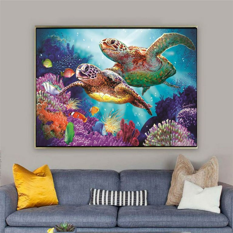DIY 5D Diamond Painting Kits for Adults Kids Sea Turtle Full Drill Round Diamond Gem Art Beads Painting for Kids Perfect for Home Wall Decor
