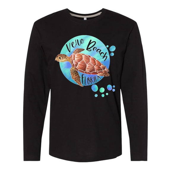 Inktastic Vero Beach, Florida Swimming Sea Turtle with Bubbles Long Sleeve T-Shirt