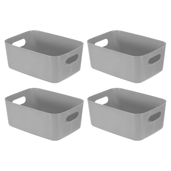 Uxcell 4-Pack Gray Plastic Storage Bins, 9.6 x 6.6 x 3.9 Inch Pantry Organizer Bins and Storage Baskets with Handles for Kitchen Bathroom Home Office Cabinet Shelf Container