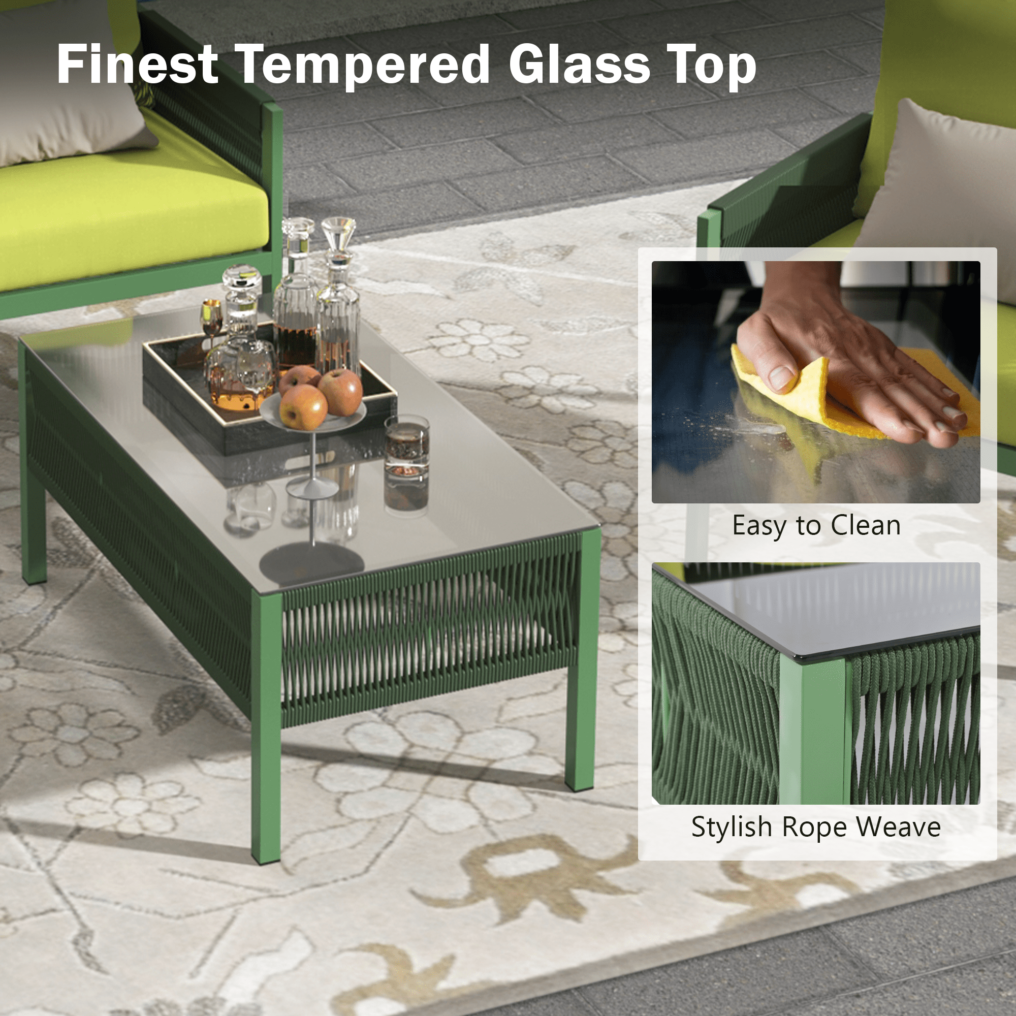 Aimee Lii 4-Pieces Patio Furniture Set, Patio Conversation Set with Tempered Glass Table and Thick Cushion, Outdoor Furniture for Backyard Porch Balcony (Fluorescent Yellow & Green) Aimee Lii 4-Pieces Patio Furniture Set, Patio Conversation Set with Tempered Glass Table and Thick Cushion, Outdoor Furniture for Backyard Porch Balcony (Fluorescent Yellow & Green)