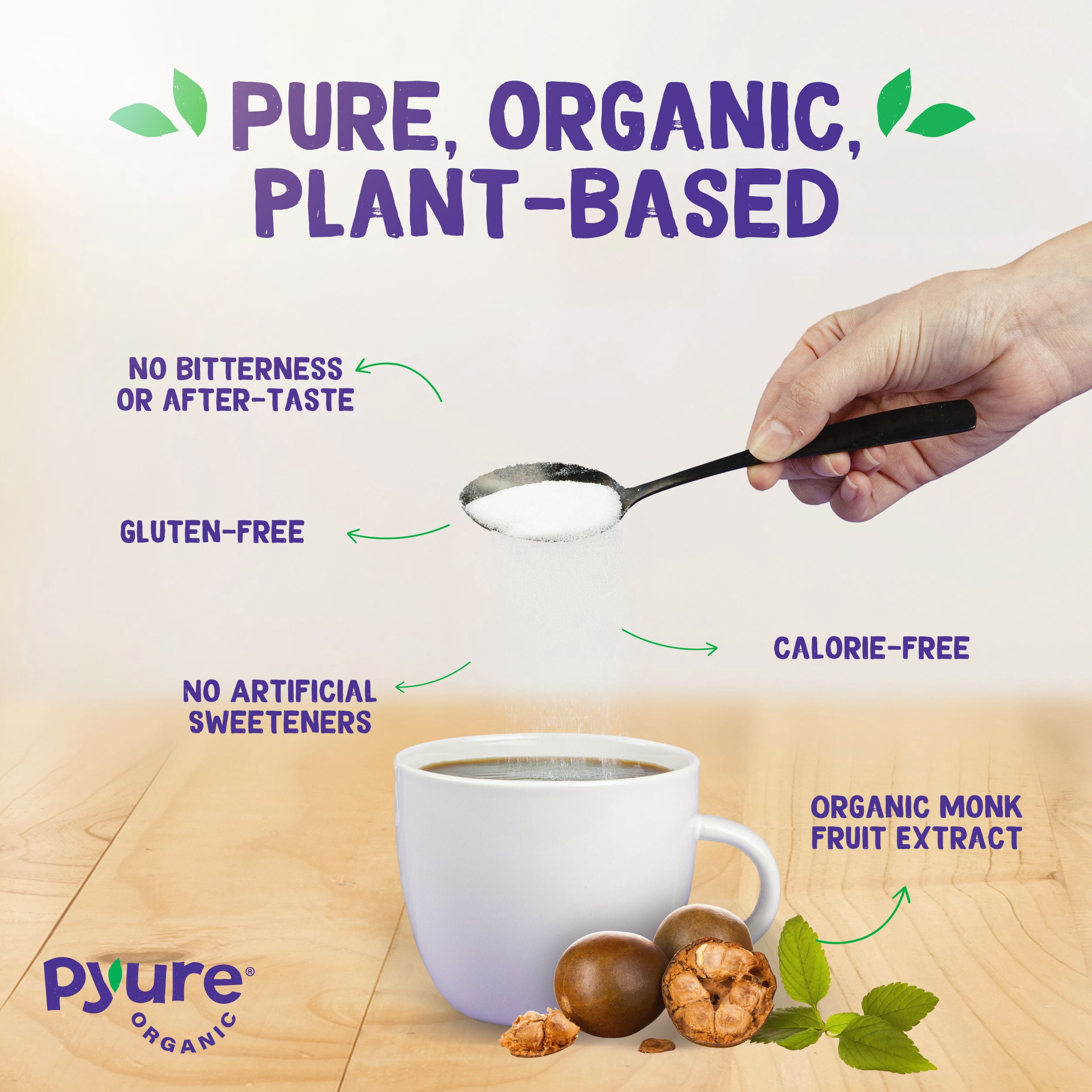 Pyure Organic Monk Fruit Sweetener | White Sugar Substitute for Baking, Coffee & Tea | Zero Carb, Zero Calorie, Keto, Plant-Based, Non-GMO, Gluten-Free, USDA Organic | 12 oz Granulated Blend