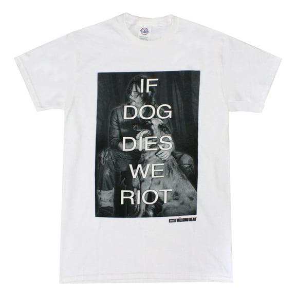 Walking Dead If Dog Dies We Riot Men's White Shirt, 3X-Large