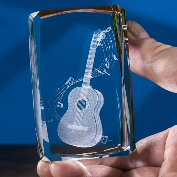 3D Guitar Paperweight Laser Etched in Crystal Glass Cube For Graduation Christmas Birthday Valentine's day