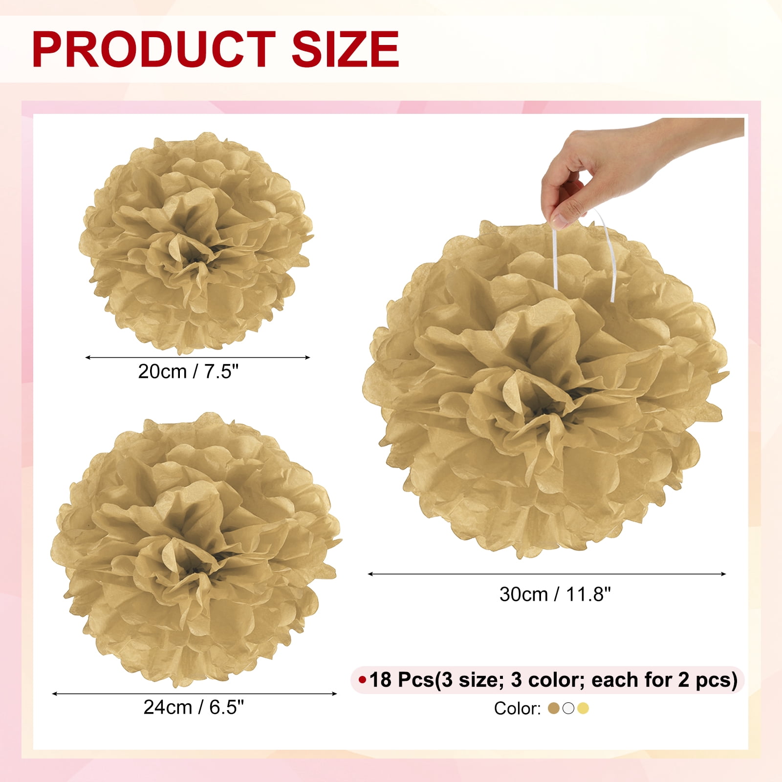 Uxcell 8" 10" 12" Tissue Paper Pom Poms, 18PCS Pom Poms Paper Flowers Ball Tissue Paper Flowers for Wedding Bridal Shower Birthday Bachelorette Party Backdrop Decoration, White Yellow Tone