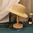 thumbnail image 2 of Summer Women's Hat Pearl Chain Flat Top Straw Hat Beach Holiday Straw Sunshade Big Straw Hat, 2 of 5