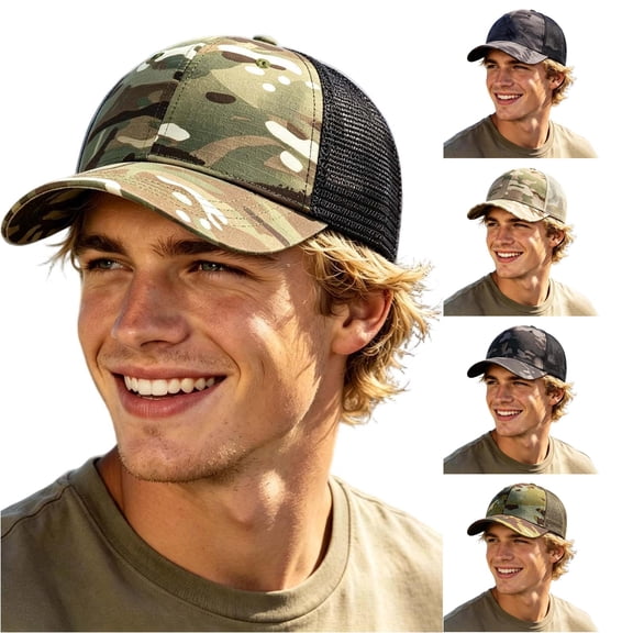XIAOCHA Men's Camo Printed Trucker Hat Adjustable Baseball Hats for Outdoor Hunting Activities Dad Hat,
