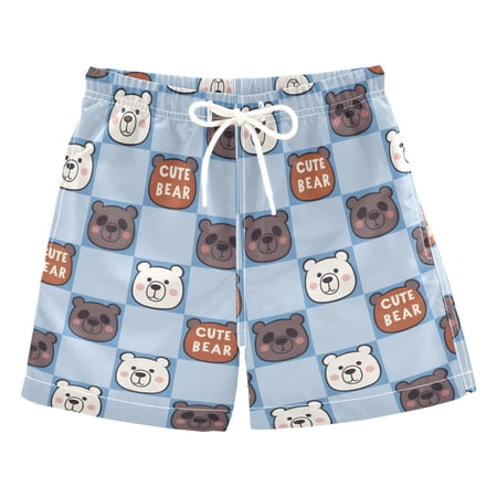 joogoo Boy Swim Trunks Bear on Checkered Bathing Beach Board Shorts 2T