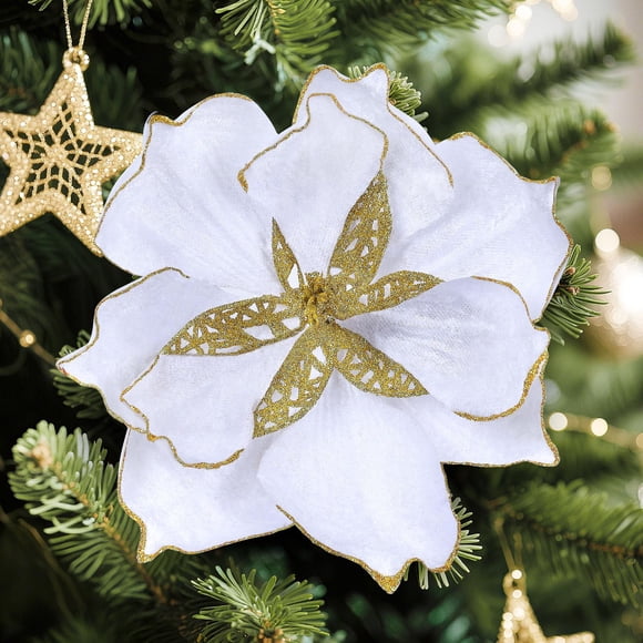 Flores navideñas artificiales Alupssuc Poinsettia, 16 unidades, oro blanco