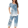 thumbnail image 2 of GaThRRgYP Womens Sets Clearance,2PC Women's Solid Color V Neck Lace Splicing Short Sleeve Sleepshirt and Pants Sets Loungewear Pajamas with Pockets Blue XXL, 2 of 5