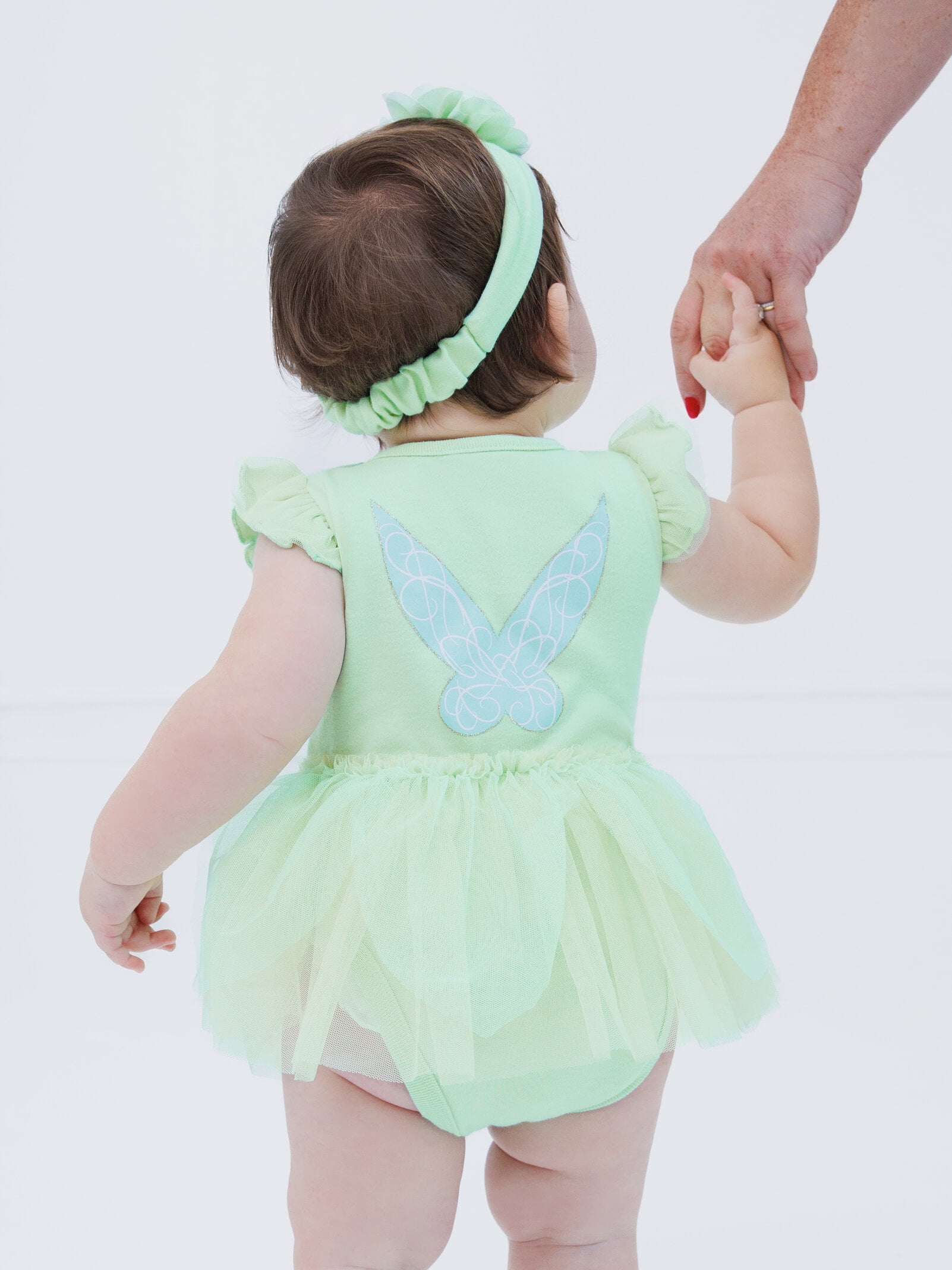 Disney Tinker Bell Cosplay Bodysuit With Skirt Overlay and Headband Outfit Set Newborn to Infant