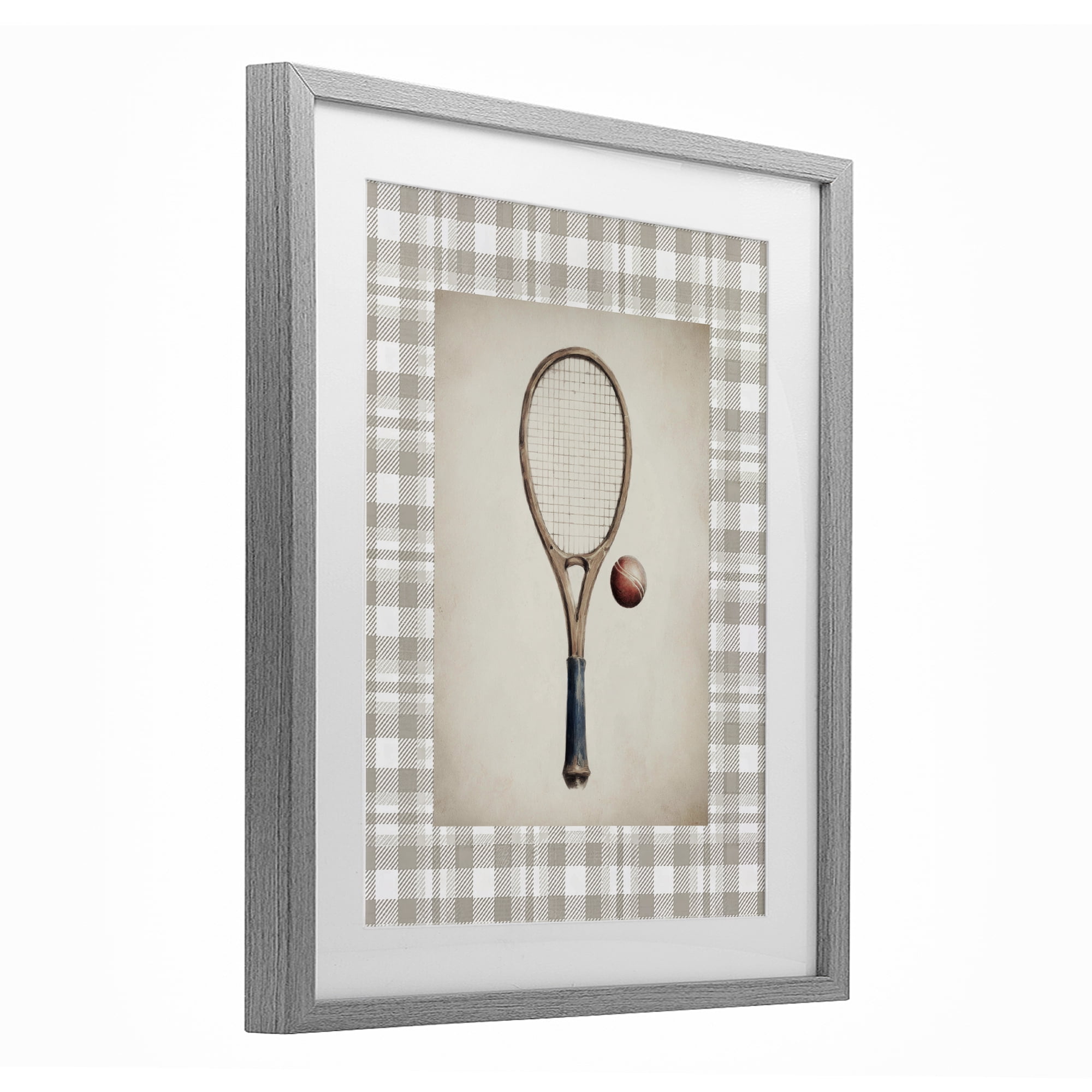 Stupell Industries Vintage Tennis Racket & Ball Gray Framed Print Under Glass, design by Sisi and Seb