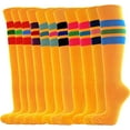 thumbnail image 3 of Couver Unisex Cotton Golden Yellow Stripe Baseball Athletic Knee-High Socks, Bright Blue / Bright Green Medium, 3 of 9