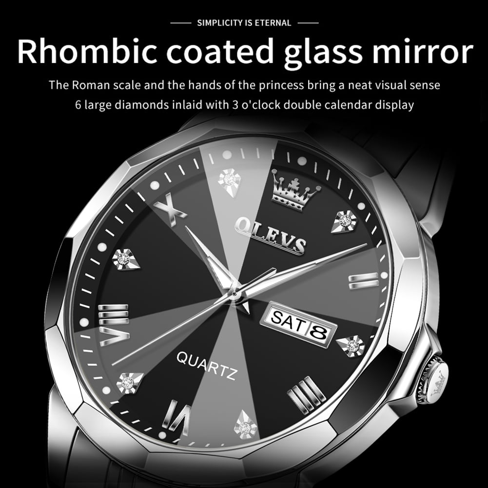 OLEVS Watches for men Diamond Business Dress Luxury Casual Analog Quartz Stainless Steel Waterproof Luminous Date Men Wrist Watches reloj para hombre Black Dial