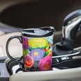 thumbnail image 3 of shiyou-Ceramic Travel Mug Large Coffee Mug with Lid & Handle, Ceramic Latte Mug with Matching Box, Flower, 3 of 4