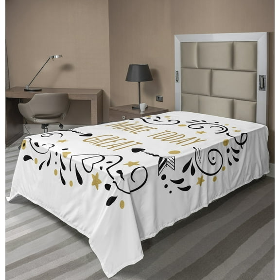 Ambesonne Saying Flat Sheet, Make Today Text Stars, TwinXL Size, Grey Sand Brown