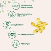 Micro Ingredients Vitamin D3 5000iu with K2(MK-7) 100mcg, 180 Softgels | 2 in 1 Support Immune, Heart, Joint, Teeth & Bone Health