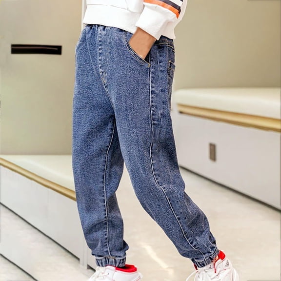 HAYIMI Kids Pants Boys Jeans Summer Trousers Elastic Waist Casual With Pocket Baggy Pants Vintage Outdoor Hop Streetwear Work Children Size 100 16 Birthday Solid Color Daily Slacks