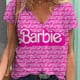 thumbnail image 3 of Camiseta de verano 2024 para mujer, camiseta de manga corta con cuello en V y estampado de princesa Barbie en 3D, camiseta de moda de talla grande para mujer, camiseta Y2k para mujer, 3 of 5