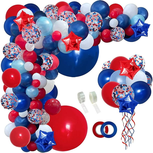 Kit de arco de guirnalda de globos azul marino, rojo y blanco, 140 piezas, día de la bandera patriótica del 4 de julio, decoración de fiesta de cumpleaños con tema azul de béisbol náutico con