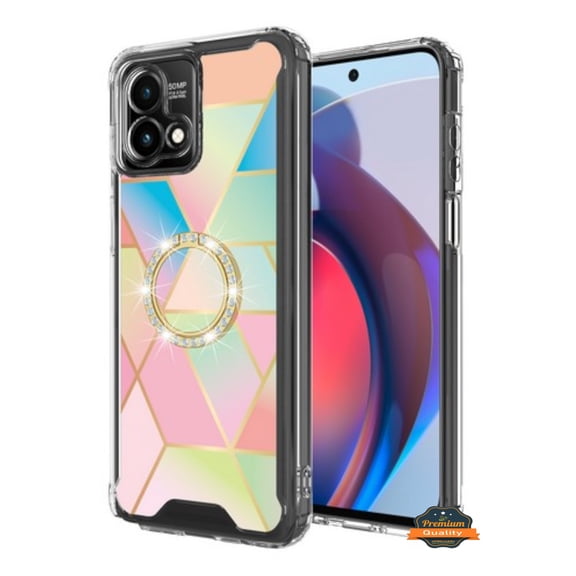 Phone Case Cover for Motorola Moto G Stylus 5G 2026 Fashion Design Bling Diamond Hybrid Protective Case, Ring Kickstand Hard PC TPU (Multi-color Rhombic)