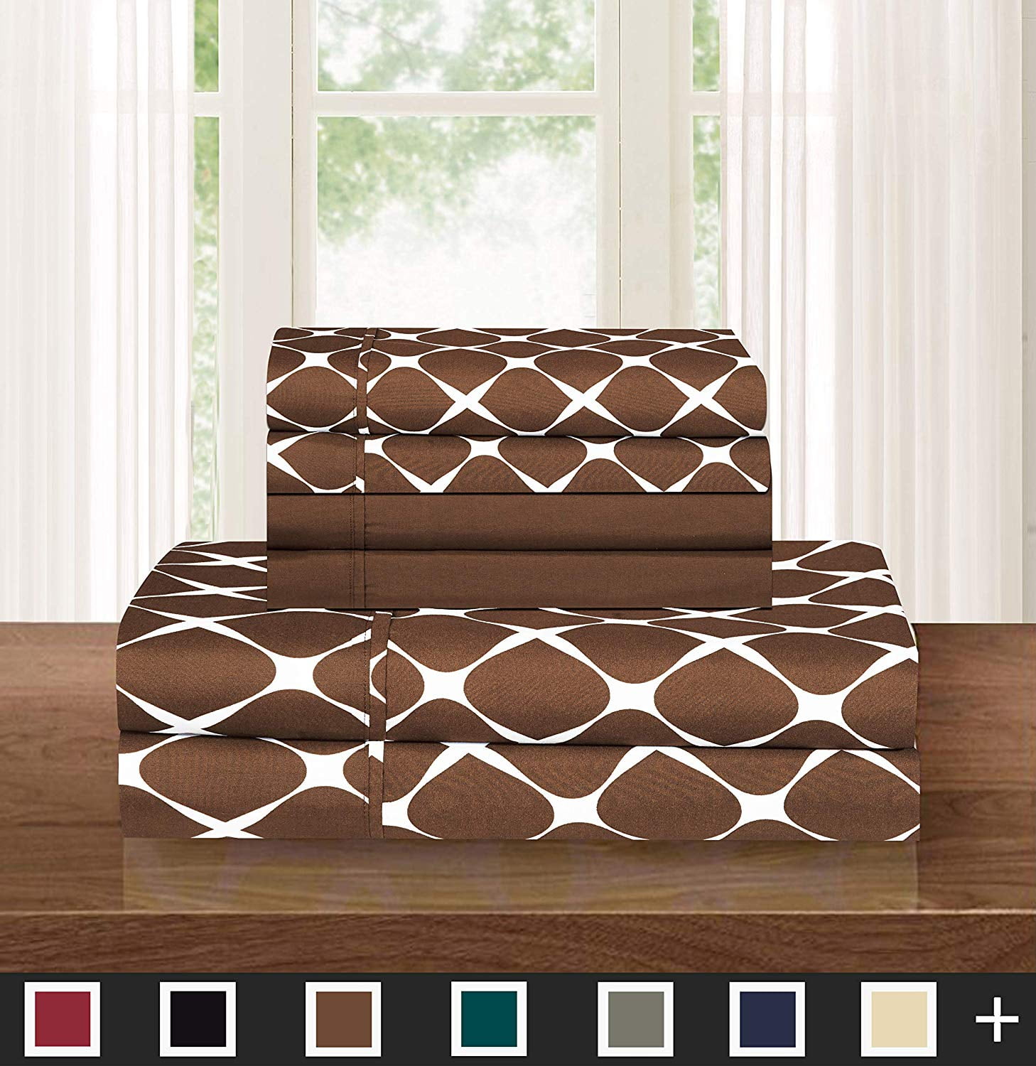 Monaco Taupe Geometric Pattern 6-Piece 1500 Thread Count Sheet Set
