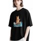 thumbnail image 3 of Camisetas de manga corta con cuello redondo para hombre con diseño de gato surfeando en el océano, 3 of 8