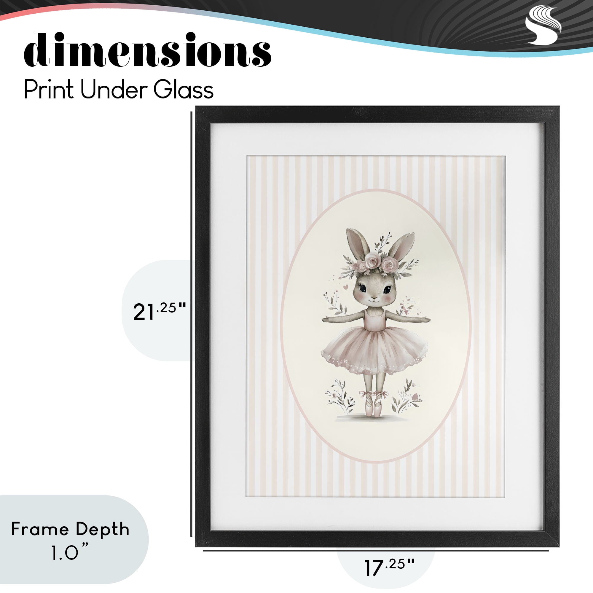 Stupell Industries Nursery Ballerina Bunny Striped Black Framed Print Under Glass, design by LSR Design Studio