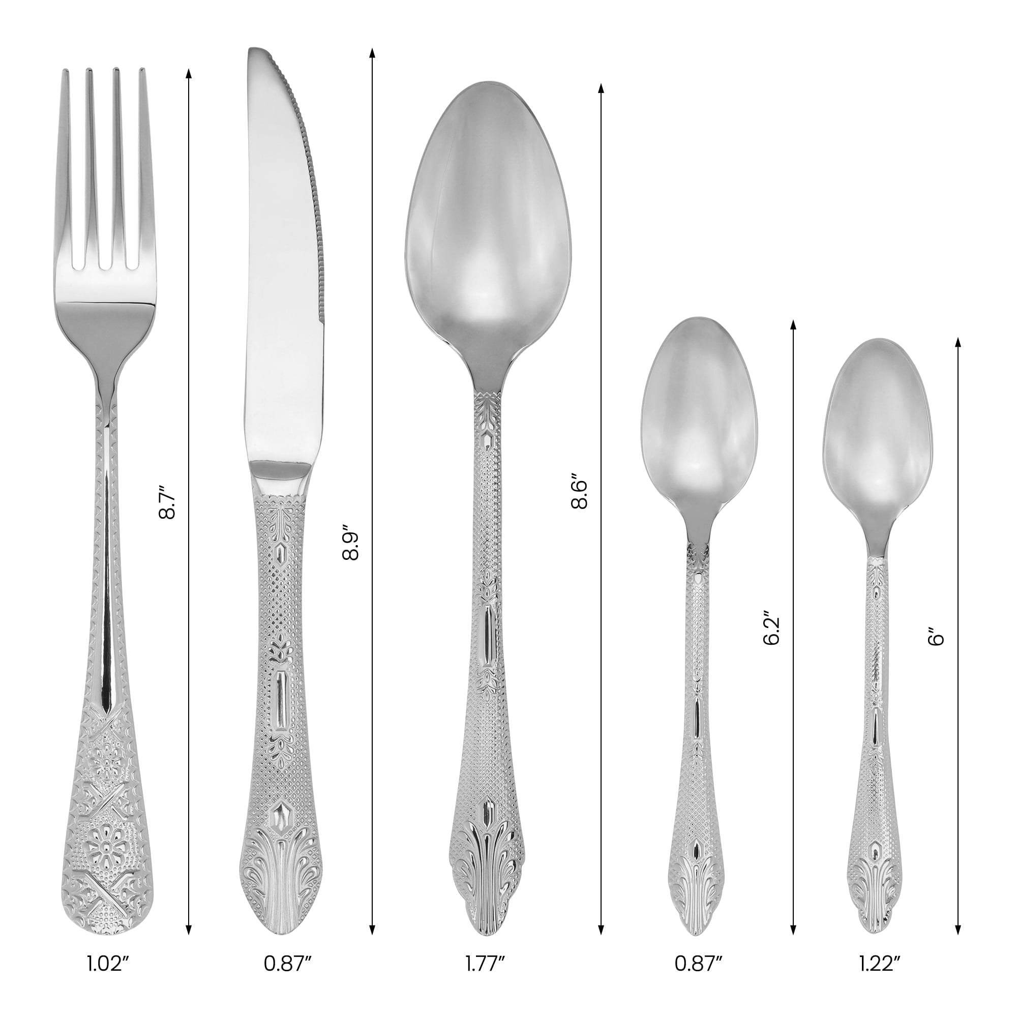 Unique Bargains 20Pcs Stainless Steel Floral Flatware Set For 4 Silver