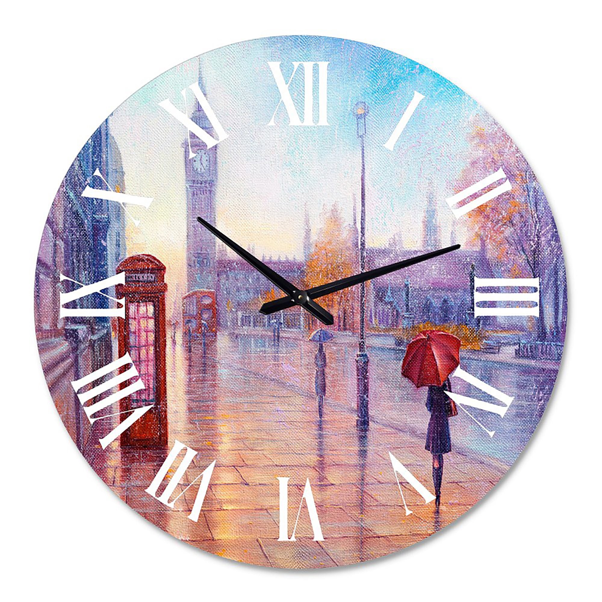 Designart 'Big Ben And Woman With Red Umbrella In London' French Country Wall Clock
