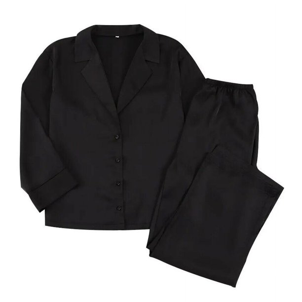 Pijama de seda de corte bajo para mujer, pantalones de pierna ancha, manga larga, botonadura única, se puede usar en exteriores