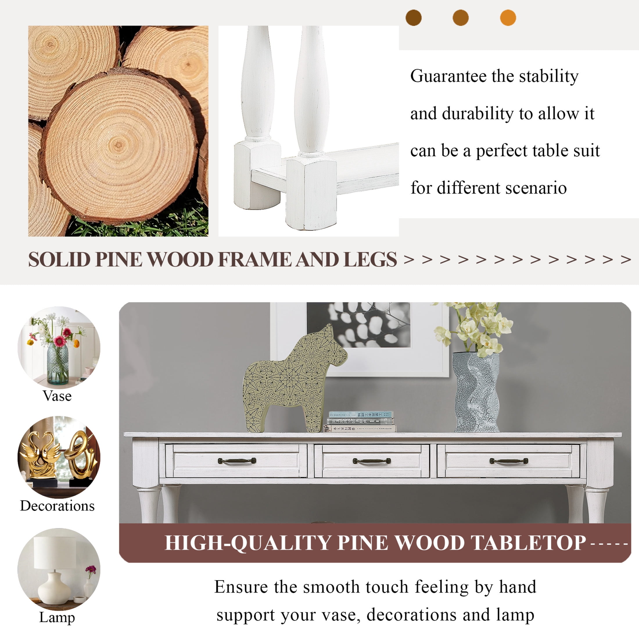 Noble House Adelaide 63" Console Table, Solid Wood Frame Mid-Century Entryway Storage, Antique White