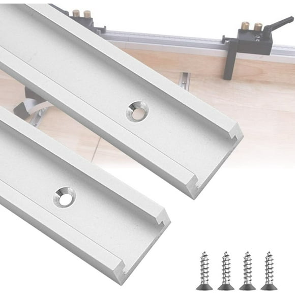 Pack of 2 T Track 400 mm Aluminium Alloy T Nut Rail T-Rail Ramp T-Slot T-Nut Mitre Rail T-Track with Self-Tapping Screws