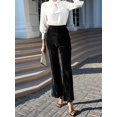 thumbnail image 5 of Women'S Velvet Elastic Waist Flare Leg Palazzo Long Pants Trousers Bell Bottom Casual Streetwear Trousers Black L, 5 of 9