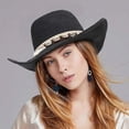 thumbnail image 3 of Women's Linen Sun Hat Wide Brim Panama Fedora Cap for Adults Summer Beach Vacation Cowgirl Hat with Seashell Rope Decor UV Protection Headwear Everyday Casual Apparel Accessory, 3 of 5