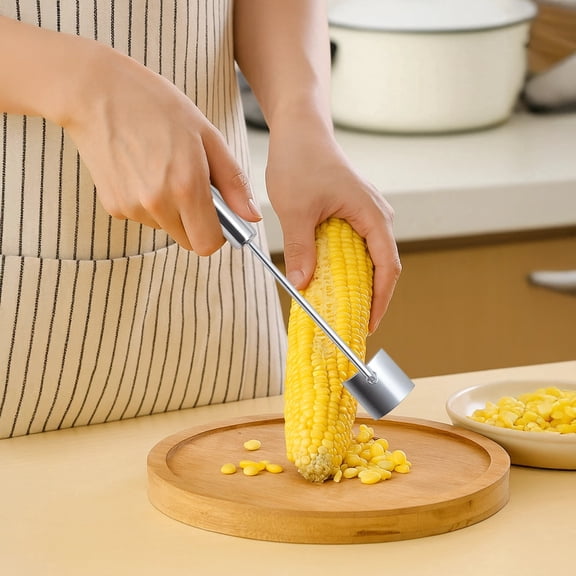 Stainless Steel Corn Stripper, Corn on The Cob Peeler Remover Tool, Flat Bottom Kernel Cutter with Comfortable Long Handle, Easy Clean Kitchen Gadget