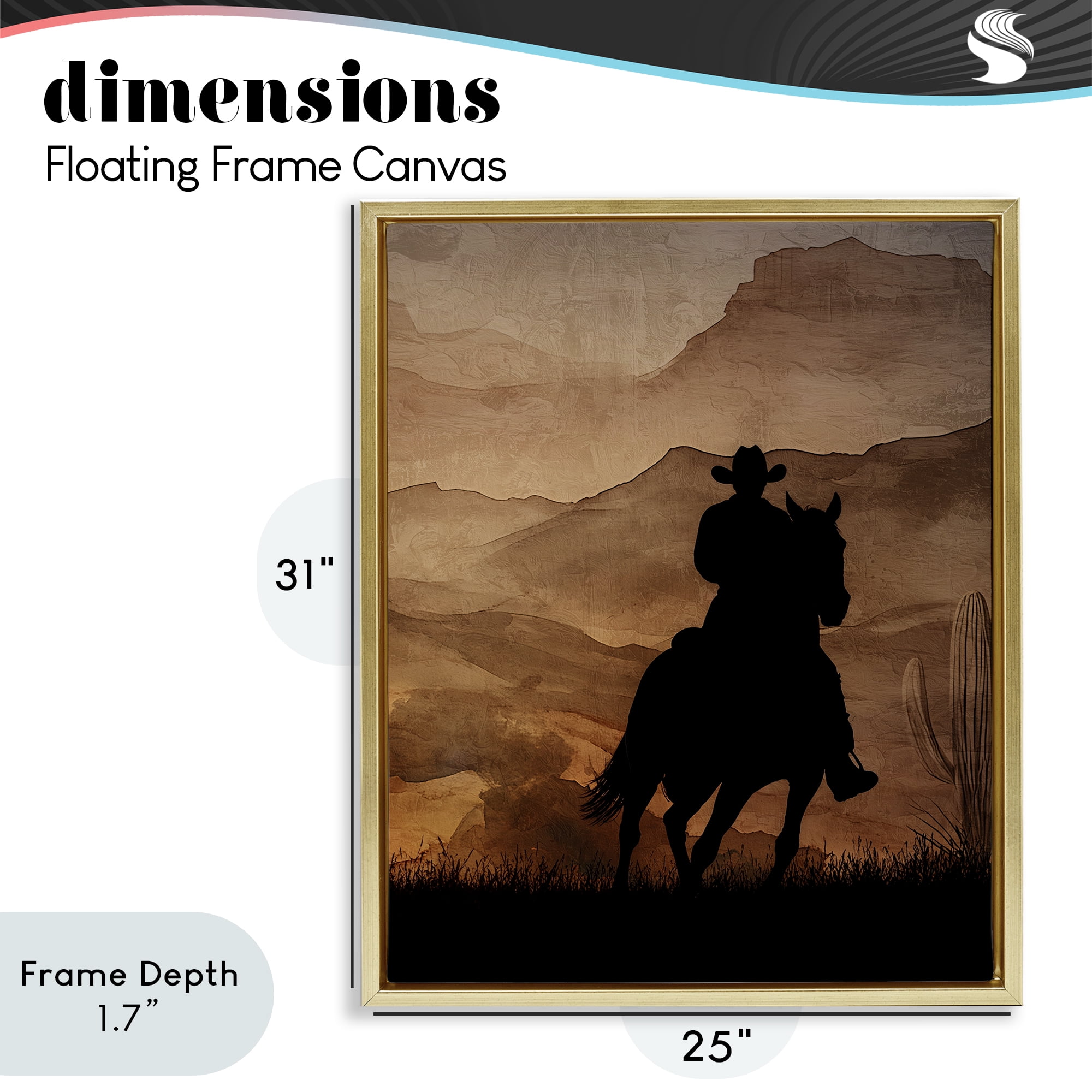 Stupell Industries Cowboy's Sunset Ride Gold Framed Floater Canvas Wall Art, design by Kim Allen