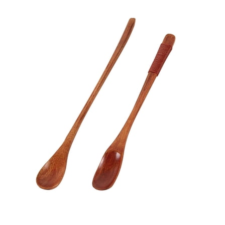 CTIRCHIU 2Pcs Coffee Color Wooden Mixing Spoons Thin Long Handle Kitchen Use