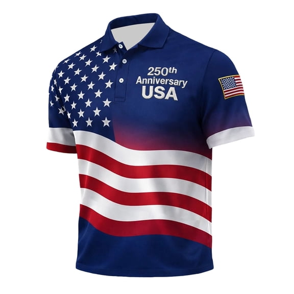 Men's Casual Short Sleeve Shirt With Patriotic Print Button Front Top For Independence Day