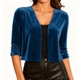 thumbnail image 2 of Vivianyo HD Women's Velvet Cropped Open Front Shrug Cardigan, Ruched Three Quarter Sleeve Cover Up for Women, Outer Layer for Dinner Events and Evening Plans, Size S-3XL, 2 of 6