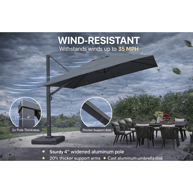 11 ft square patio umbrella AreShark 1111FT Double-Top Cantilever Umbrella, Offset with 360 Degree Rotation, Heavy Duty Patio Umbrella for Garden Deck Pool, 5 Tilt Angles, Lake Blue (Base Not Include) 100% 250gsm high density polyester fabric Flexible Shade Adjustment PURPLE LEAF Square Cantilever Umbrella
