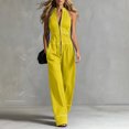 thumbnail image 4 of PBFRDSJ Women's Halter Neck Front Zip Jumpsuit Spaghetti Strap Wide Leg Casual Jumpsuits with Pockets Sizes S-2XL, 4 of 6