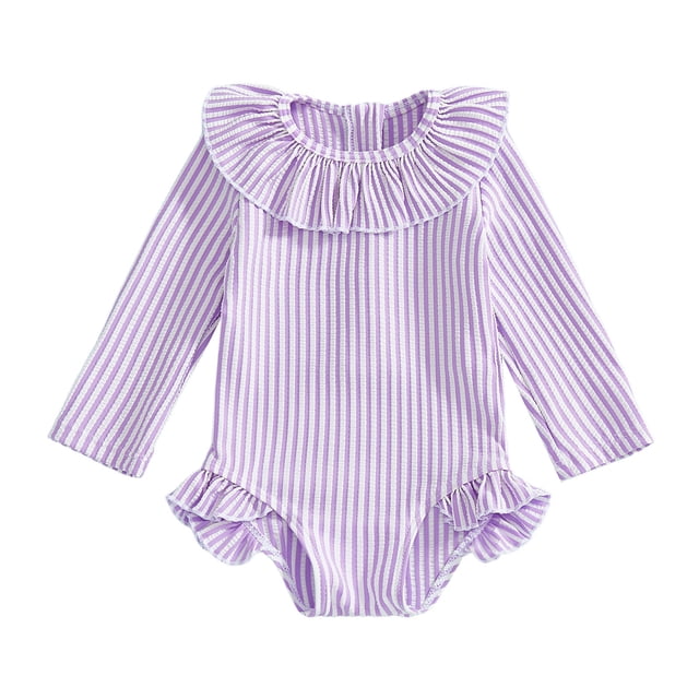 Toddler Girls Rash Guard Swimsuits Hawaiian Ruffle Long Sleeve Sun Protection Summer Swimsuit 18-24 Monthss