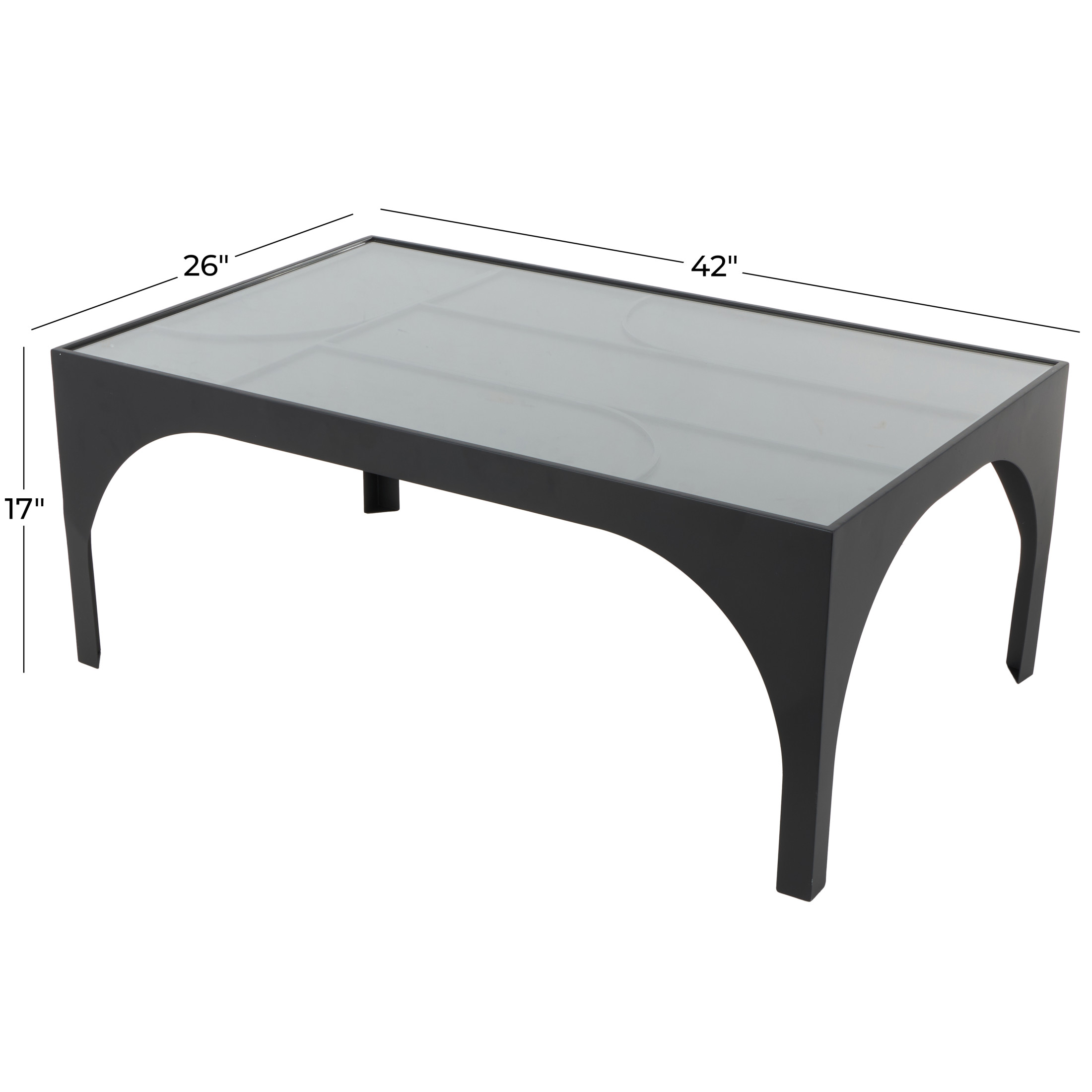 DecMode 42" x 17" Black Metal Geometric Coffee Table with Glass Top, 1-Piece