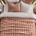 thumbnail image 2 of 3 Pieces Luxurious Velvet Quilt Queen Size, Ultra Soft Bedspread Coverlet Set, Double Box Stitch Lightweight Velvet Comforter for All Season with 2 Shams, Terracotta Clay, 108"x96", 2 of 18