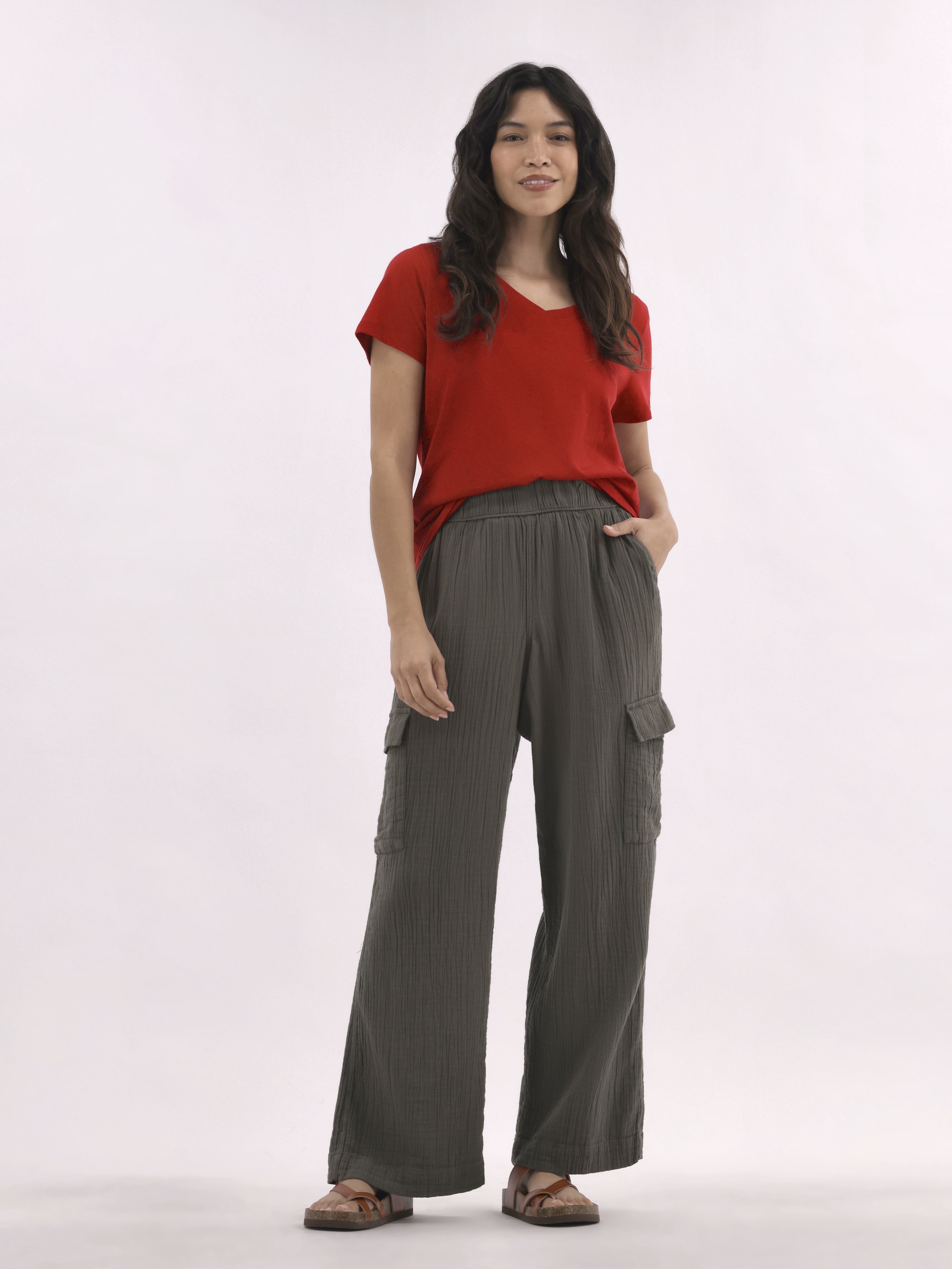 Time and Tru Women's and Women's Plus Cotton Double Cloth Cargo Pants, Sizes XS-4X
