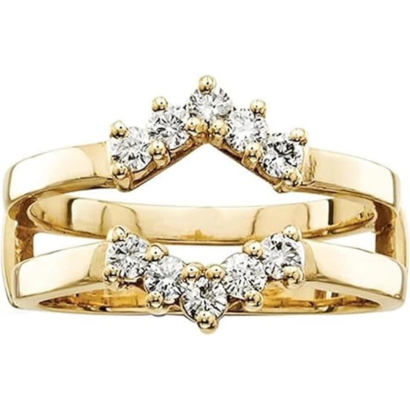Rag Jewels 2.26 Ct Round Cut White Diamond Enhancer Wrap Guard Engagement Thanksgiving Christmas Ring 14K Yellow Gold Plated 925 Sterling Silver For Women's -7.5